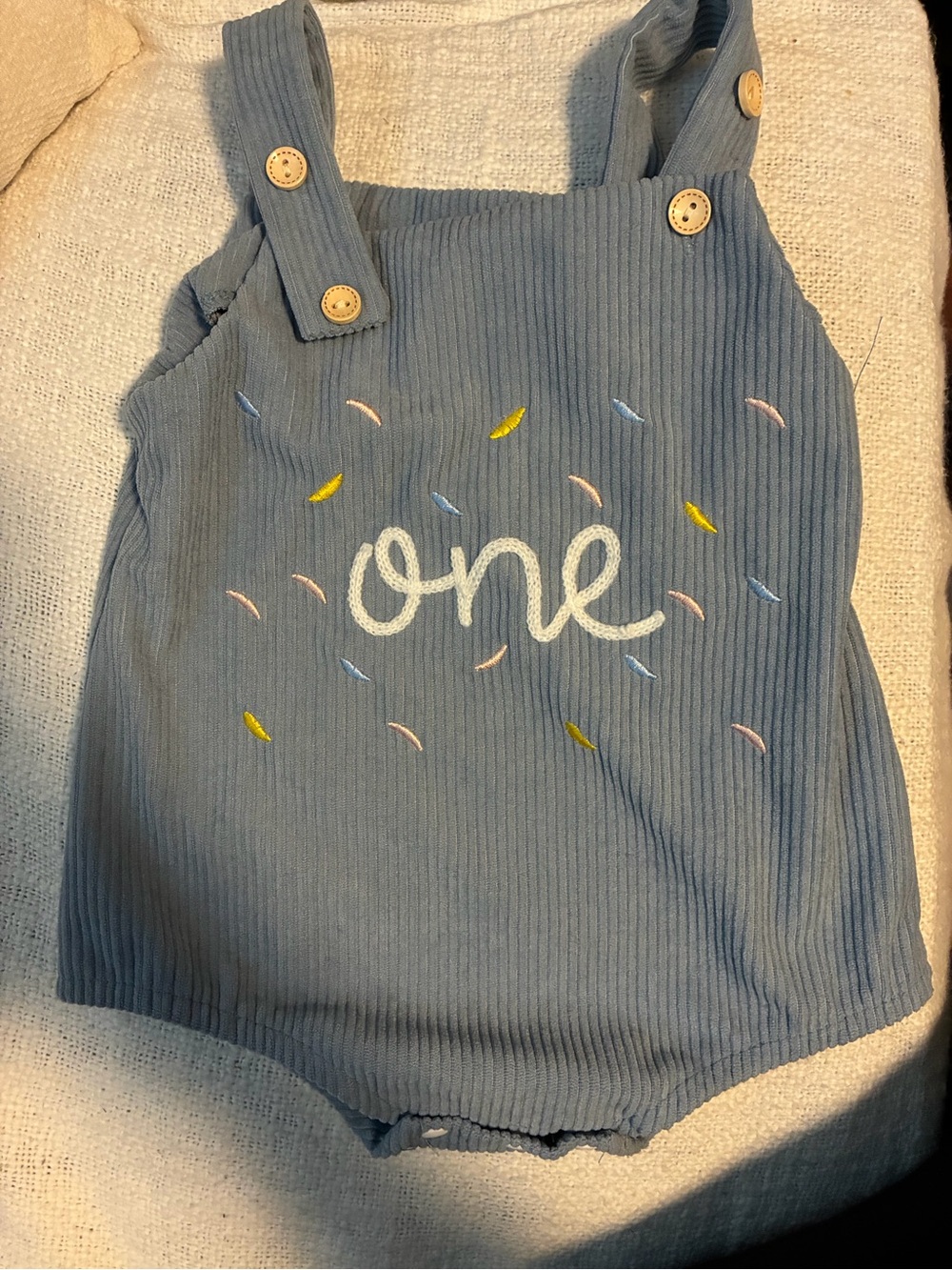 Blue Ribbed 'One' Baby Romper